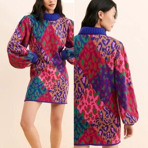 FARM Rio Mixed Leopard Pop Sweater Dress Medium